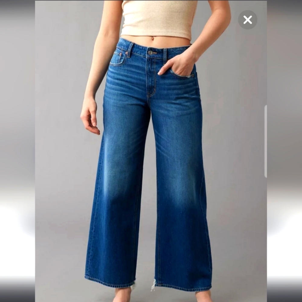 American Eagle Strigid Super High-Waisted Baggy Wide-Leg Ankle Jean Sz2(26)Short